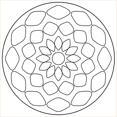 A round rangoli stencil with petal shapes to cut out